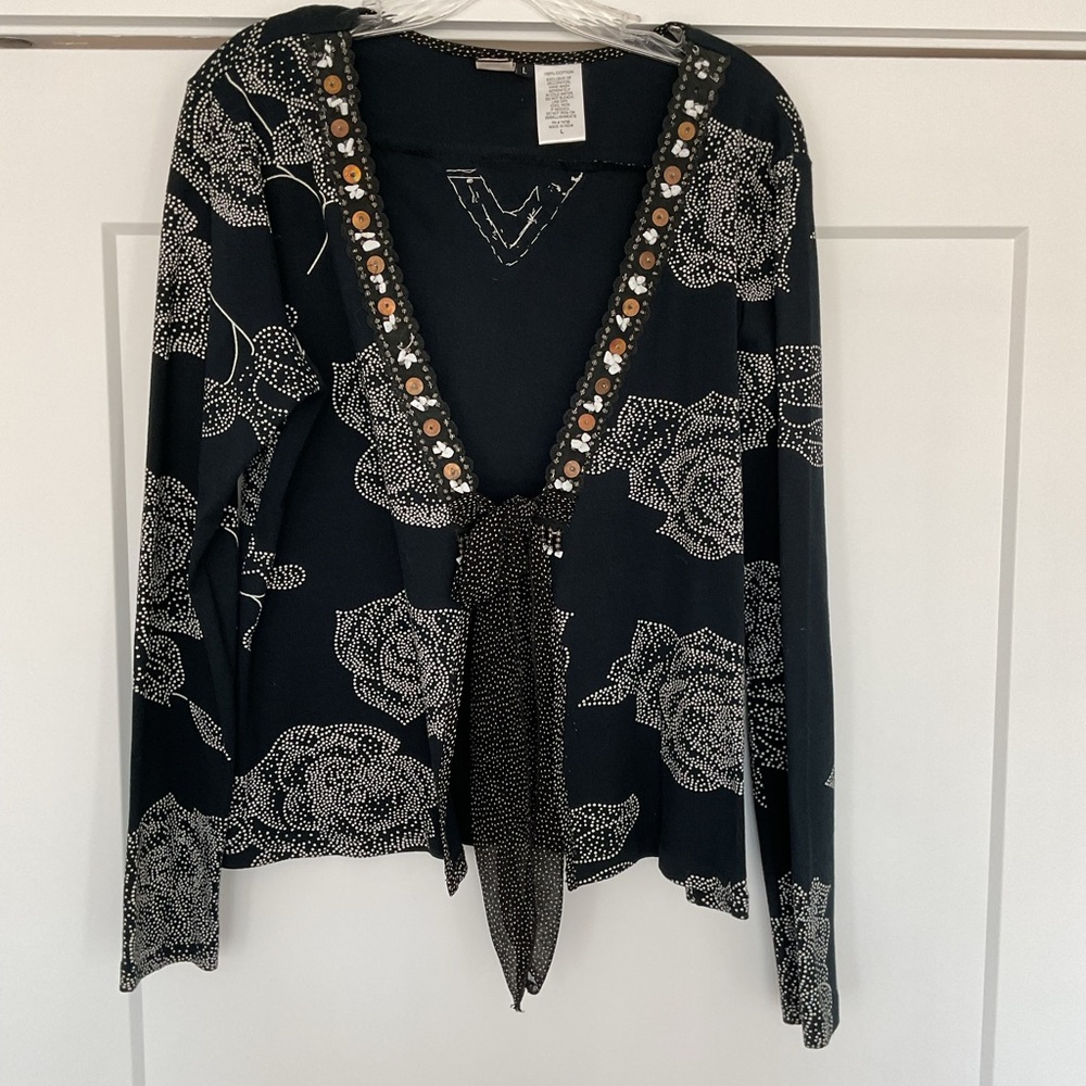 Floral Black Blouse with Beaded Detail